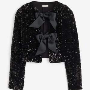 H&M Tie-front Sequined Jacket black BNWT NO LOW BALLING !!